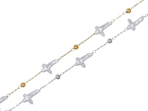 Stainless Steel & 18k Gold over Stainless Steel Unfinished Chain with Simulated Cross Pearl Set of 2