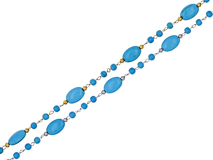 Stainless Steel & 18k Gold Over Stainless Steel Unfinished Chain with Simulated Turquoise Set of 2