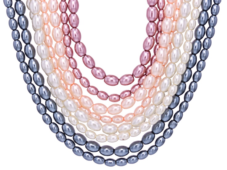 Multicolor Glass Pearl Rice Shaped Bead Strand Set of 8