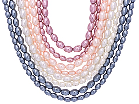 Multicolor Glass Pearl Rice Shaped Bead Strand Set of 8