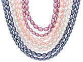 Multicolor Glass Pearl Rice Shaped Bead Strand Set of 8