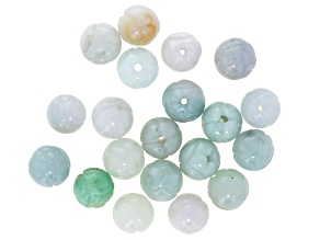 Jadeite 9mm Hand Carved Lotus Bead Set of 20