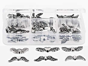 Antique Silver Tone Assorted Style Angel Wing Bead Set of 60