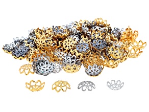 Silver, Gold, & Gunmetal Tone Floral 10mm Bead Cap Set of 300