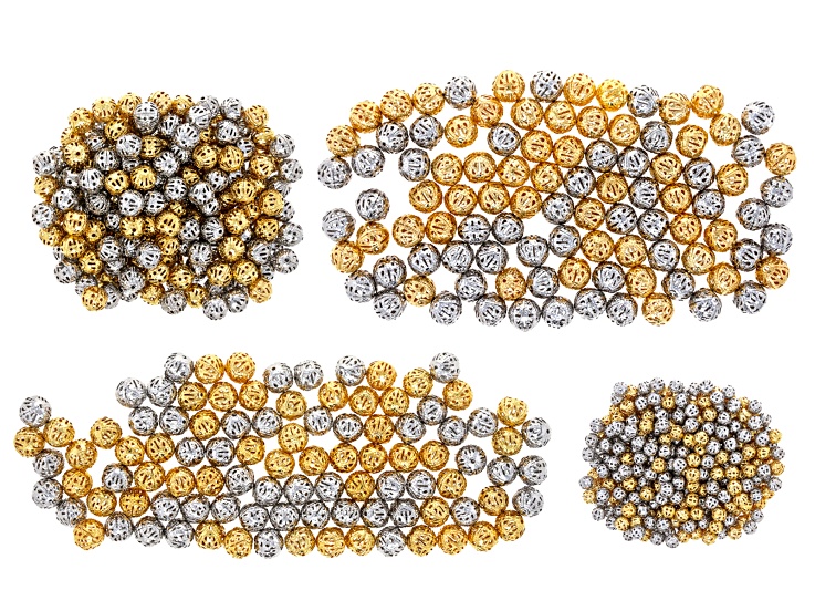 Silver & Gold Tone Assorted Size Filigree Bead Set of 800