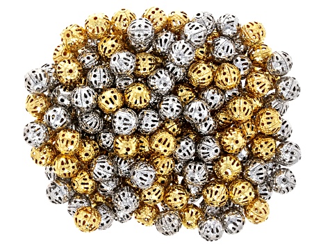 Silver & Gold Tone Assorted Size Filigree Bead Set of 800