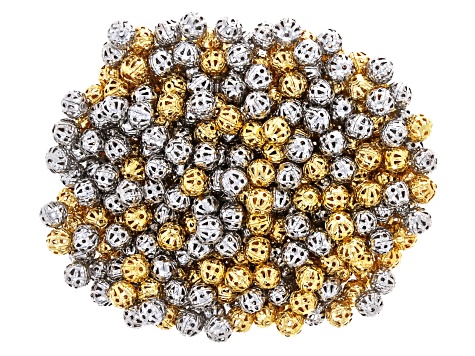 Silver & Gold Tone Assorted Size Filigree Bead Set of 800