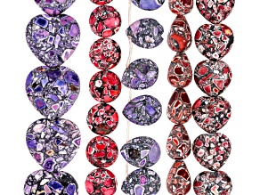 Red, Pink, & Purple Mosaic Mixed Ornamental Stone Assorted Shape and Size Bead Strands 1lb