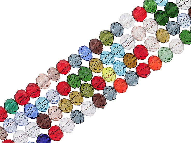 Multicolor 6mm Faceted Rondelle Bead Strand Approximately 14-15" in Length Set of 4