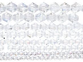 Iridescent Clear Glass Assorted Size Faceted Bicone Set of 8