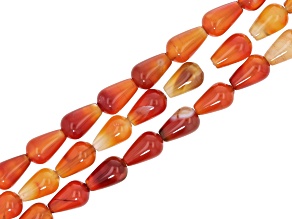 Carnelian 8x12mm Teardrop Bead Strand Approximately 14-15" in Length Set of 3