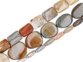 American Jasper Rice, Rectangle, & Abstract Oval Bead Strand Set of 3
