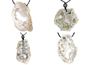 White Quartz Geode Slice Focal Pendant Set of 4