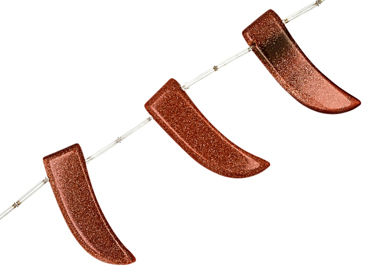Goldstone 40x13mm Tooth Bead Strand Approximately 15-16" in Length