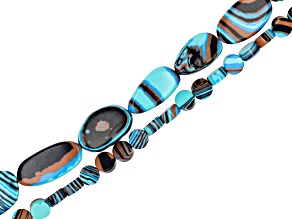 Turquoise Color & Brown Calsilica Bead Strand Approximately 15-16" in Length Set of 2
