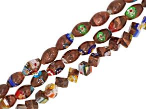 Goldstone 6-7mm Cube & 7x12mm Barrel Bead Strand Set of 3