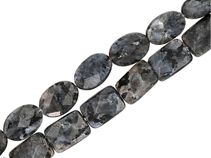 Larvikite 13x18mm Rectangle & Oval Bead Strand Approximately 15-16" in Length Set of 2