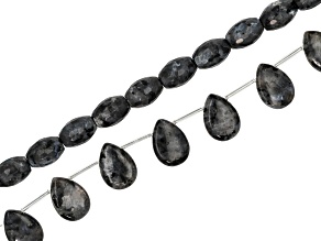 Larvikite 13x18mm Pear & 10x14mm Melon Shaped Bead Strand Set of 2