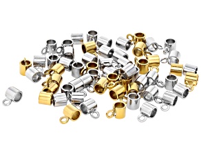 Stainless Steel & 18k Gold over Stainless Steel Slider Bail Tube Bead Set of 60