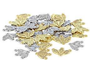 Gold & Silver Tone Filigree Fan 11x9mm Connector Set of 40