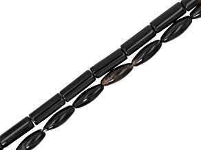 Black Agate 6x16mm Rice & 6x16mm Cylinder Bead Strand Set of 2