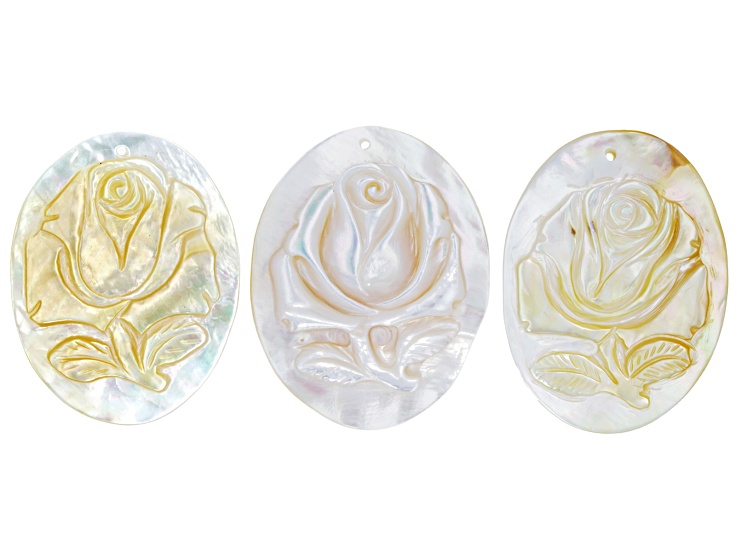 いのうえセット　16点 Yellow & White Shell Carved Rose 56x41mm Cameo Set of 3