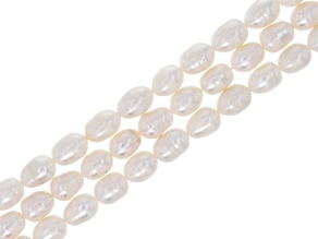 White Cultured Freshwater Pearl 7x9-8x11mm Rice Bead Strand Set of 3