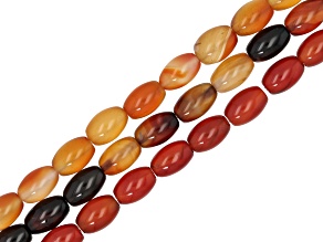 Honey, Earth-Tone, & Red Banded Agate 12x8mm Barrel Shape Bead Strand Set of 3
