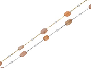 Peach Moonstone & Synthetic Pearl Beaded Chain Set of 2