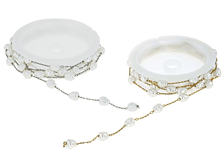 Pearl Beaded Stainless Steel & 18k Gold Over Stainless Steel Chain Set of 2