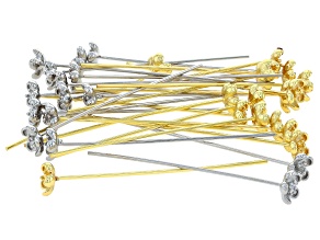 Gold & Silver Tone 50mm Flower Headpin Set of 30
