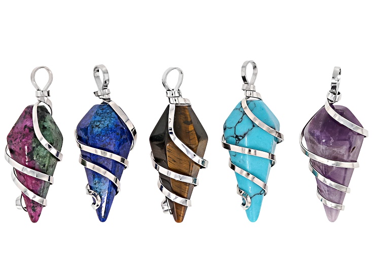アクセサリー wataru Multi-Stone & Silver Tone 34x16mm Pendant Set of 5 - JMO528 | JTV