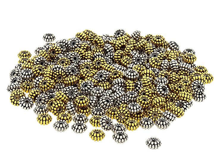 Antique Gold & Silver Tone 7x3mm Textured Spacer Bead Set of 300
