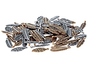 Antique Gold & Silver Feather Charms in Assorted Shapes & Sizes Set of 100