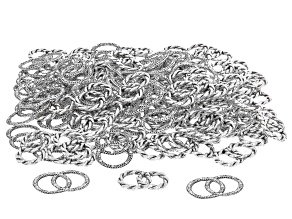 Antique Silver Tone 20mm & 18mm Double Ring Textured Link Set of 150