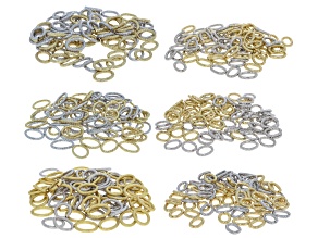 Gold & Silver Tone Textured Oval Jump Rings in Assorted Sizes Set of 480