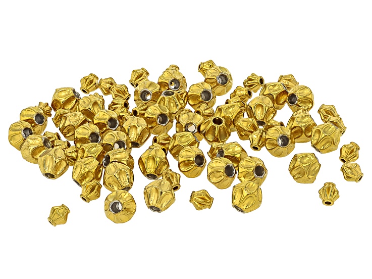 18k Gold Over Stainless Steel 5x6mm & 4x3.5mm Textured Bead Set of 80