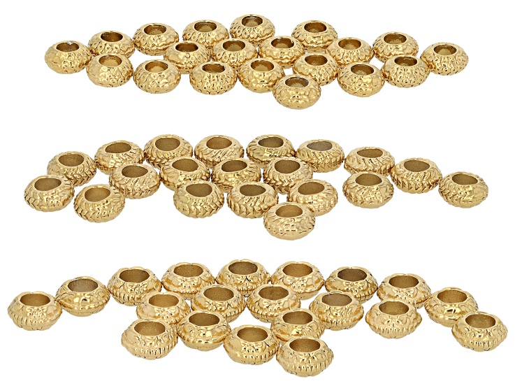 18k Gold Over Stainless Steel Textured Spacer Bead in Assorted Sizes Set of 60