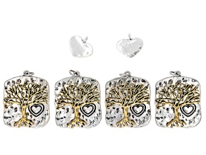 Silver Tone 26x30mm Tree of Life & 16mm Heart Pendant Set of 6