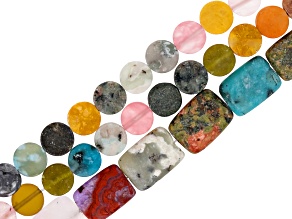 Matte Finish Multistone 8mm Coin and 10x14mm Rectangular Bead Strand Set of 3