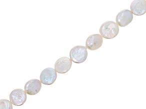 White Freshwater Pearl 10-11mm Coin Bead Strand