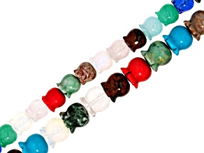 Multistone 8mm and 10mm Carved Tulip Bead Strand Set of 2