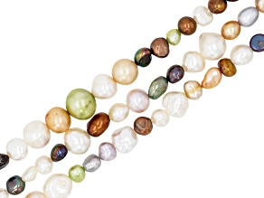 Multicolor Freshwater Pearl Mixed Shape Bead Strand Set of 3