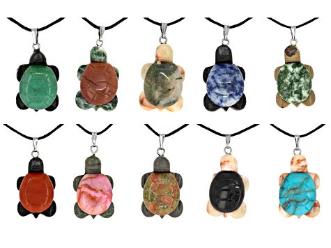 Multistone Carved Turtle Pendant Set of 10