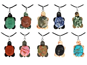 Multistone Carved Turtle Pendant Set of 10