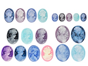 Multicolor Oval Cameo Set of 20 in Assorted Sizes