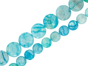 Light Turquoise Quartzite 10mm & 15mm Puffy Coin Bead Strand Set of 2