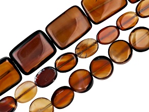 Window Agate 10x12mm Oval, 12x15mm Coin, 18x25mm Rectangle Bead Strand Set of 3