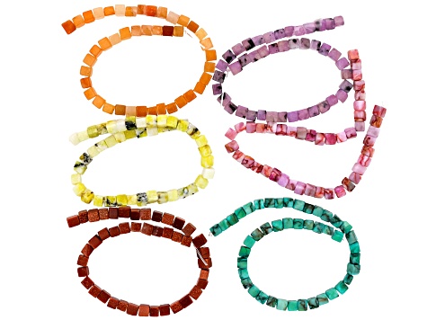 Multi-Stone 4mm Cube Bead Strands Set of 18