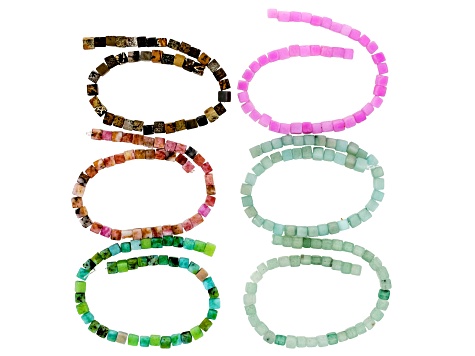 Multi-Stone 4mm Cube Bead Strands Set of 18